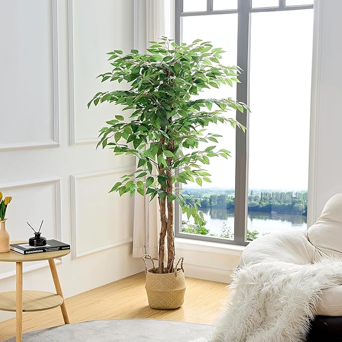 VECELO Artificial Ficus Tree with Sturdy Nursery Pot, 5FT Faux Silk Plant for Indoor Outdoor Home Garden Decor, 2 Pack