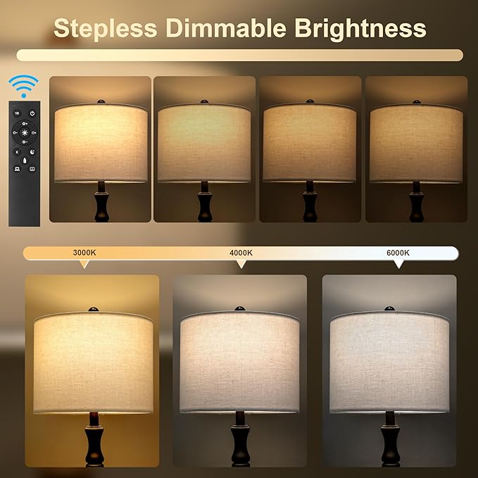 BOBOMOMO 62" Rustic Farmhouse Floor Lamp Dark Brown with Remote & Dimmable 9W Bulb, 3 Color Temperatures Resin Standing Lamp, Retro Tall Lamp for Living Room, Bedroom, Nursery, Office, Reading Nook