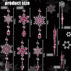 Giegxin 32 Pcs Crystal Christmas Ornaments Crystal Hanging Snowflakes Acrylic Xmas Tree Icicle Drop Decorations with Hooks for Christmas Snow Party Winter(Pink)