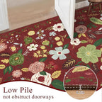 U'Artlines Red Christmas Area Rug 8x10,Floral Large Rugs for Living Room, Non Slip Non Shedding Floral Vintage Low Pile Carpet for Bedroom, Dining Room,Classroom,Farmhouse,Office (Red)