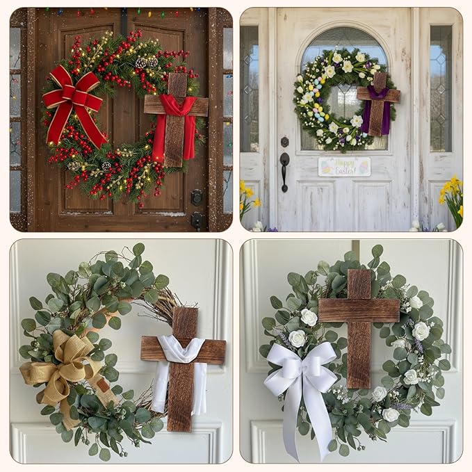 Geelin 4 Pcs Large Wooden Cross Wall Decor 16x11 Inch Hanging Cross for Craft Handmade Antique Religious Gifts Wooden Christians Wall Decor for Room Church Home Room(Brown)