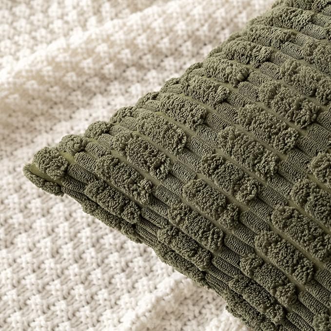 MIULEE Pack of 2 Spring Corduroy Decorative Euro Sham Throw Pillow Covers 24x24 Inch Soft Boho Striped Pillow Covers Modern Farmhouse Home Decor for Summer Sofa Living Room Couch Bed Olive Green