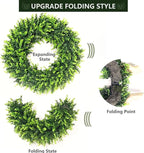 Set of 2, 20‘’ Boxwood Wreath for Front Door, Porch, Window - Foldable Greenery Boxwood Wreaths for Farmhouse Wedding Indoor Outdoor Decor - Spring, Summer, Fall, All Seasons (with Bow)