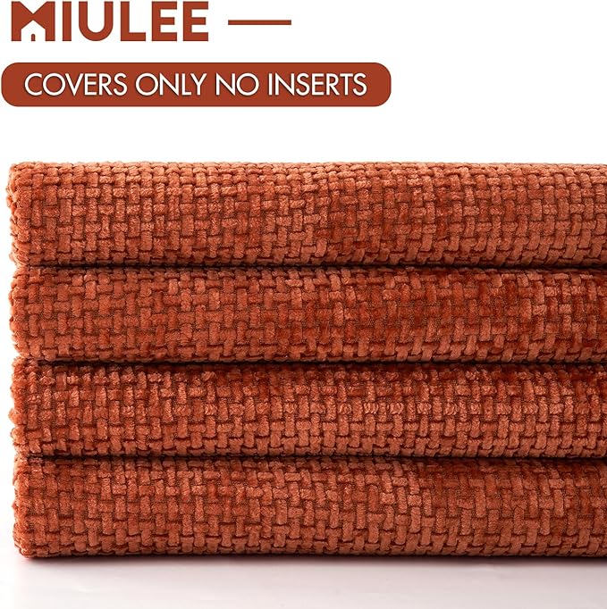 MIULEE Pack of 4 Couch Throw Pillow Covers 20x20 Inch Burnt Orange Soft Decorative Chenille Pillow Covers Farmhouse Accent Cushion Covers for Boho Home Decor Sofa Bedroom Living Room