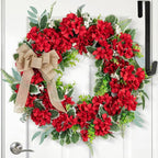 NUPTIO Geranium Wreath for Front Door: 24 Inch Summer Red Patriotic 4th of July Wreaths with Greenery Bow Hanger - Outdoor Realistic Artificial Silk Flower Spring Decor for Wall Window Porch Farmhouse