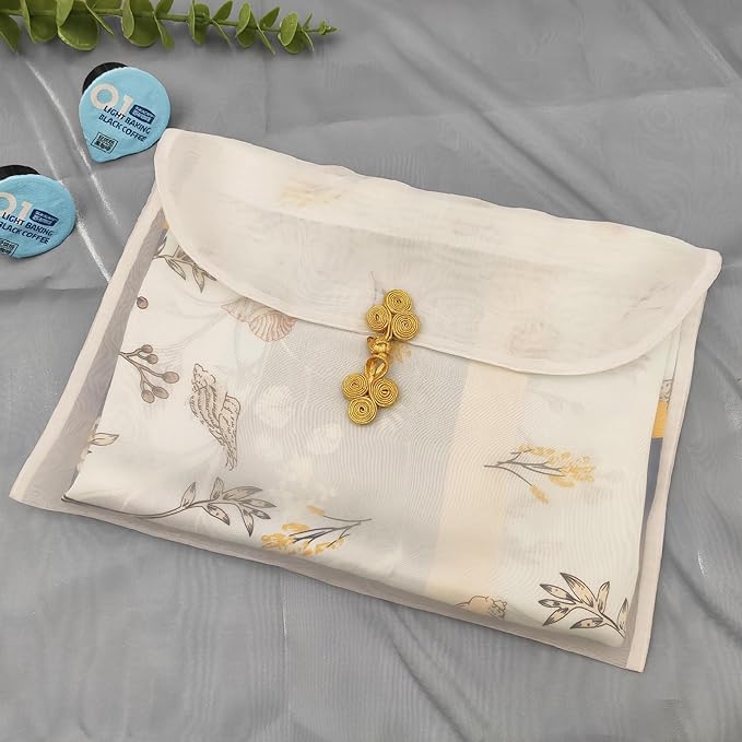 3 Pieces Scarf Storage Bag Beige Encrypted Matte Button Yarn Envelope Silk for Scarf Gifts Organza Clothing Wardrobe Organizer Packaging Bags 13 x 11.8 Inches