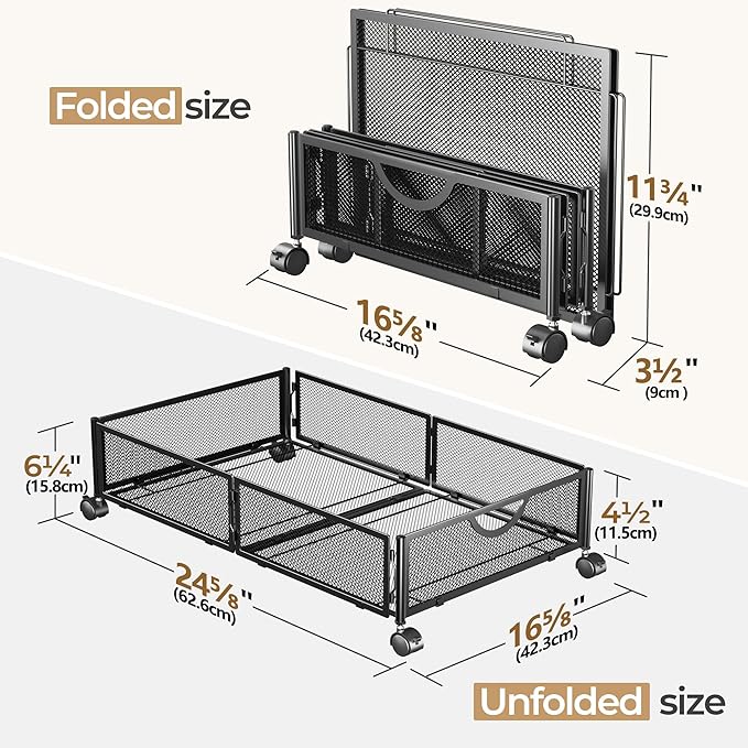Yecaye Under Bed Storage with Wheels, 4 Pack Under Bed Shoe Storage Organizer Drawer, Tool-free Assembly Metal Underbed Storage Containers for Clothes, Shoes, Black
