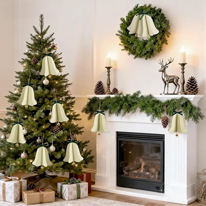 Christmas Bell Ornaments Christmas Tree Decorations Paper Hanging Bell Ornaments for Xmas Tree Décor, New Years Party Winter Xmas Party Holiday Home Decor,Ceilings Decor 9 PCS