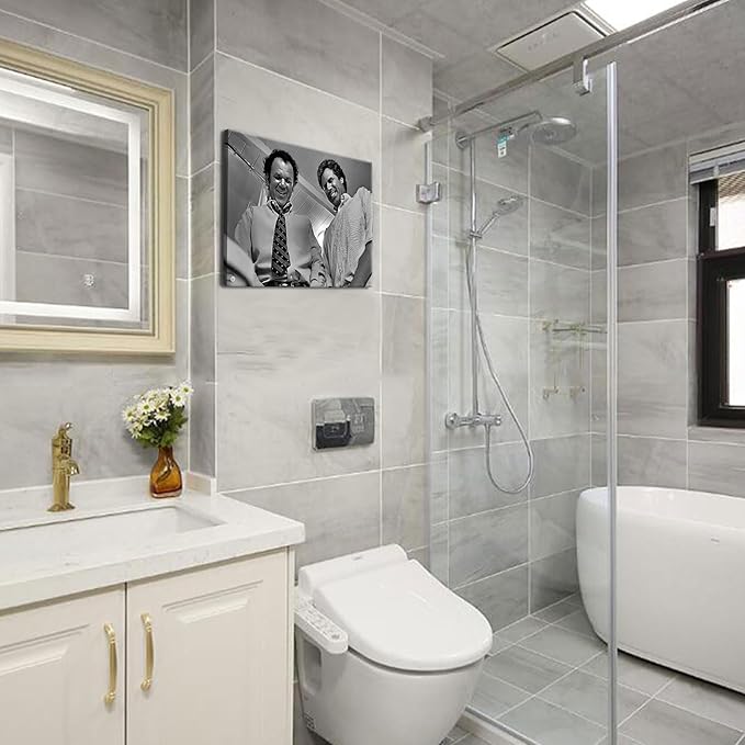 Framed Funny Movie Bathroom Canvas Wall Art Set of 2 – Black and White Vintage Comedy Movies Wall Decor, Humor White Chicks Posters Prints for Bathroom Toilet Humour Signs – 16x24in