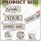 Moucuny 4 Pcs Farmhouse Laundry Room Decor Stacked Blocks Wash Your Worries Away Sign Funny Bathroom Shelf Decor and Accessories Rustic Eucalyptus Leaves Block Signs for Home Bathroom Toilet Washroom