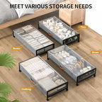 Under Bed Storage Containers with Wheels Large Underbed Shoes Blankets Clothes Toy Storage Drawers for College Dorms Bedrooms Nursery Rooms Organization (Grey 2 Pack, 7.5in height(36"x16.6"x7.48"))