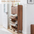 BERRYMERRY Shoe Storage Cabinet for Entryway with 3 Flip Drawers, 51.2” Tall Narrow Shoe Organizer with Wave Panel, Freestanding Wood Hidden Shoe Cabinet for Hallway