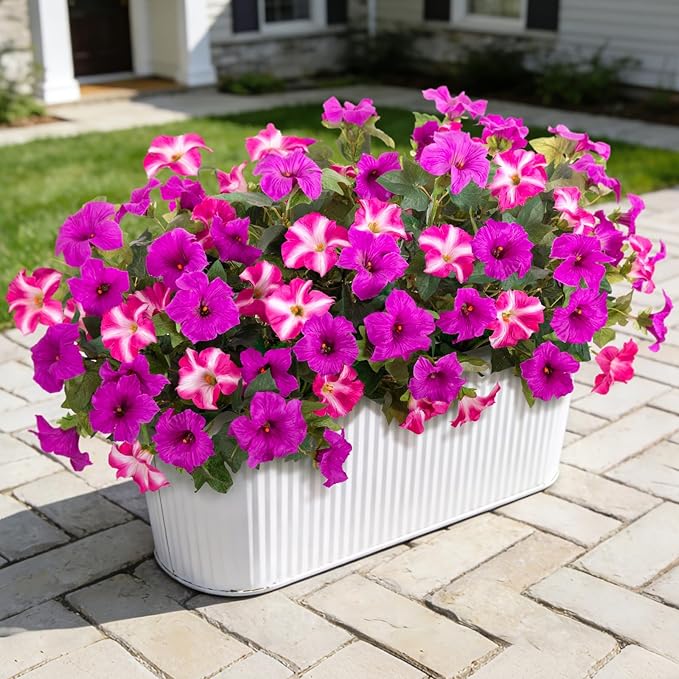 6 Pcs Artificial Petunia Flowers for Outdoor, Fake Spring Petunias Faux Silk Flowers for Outdoors UV Resistant Plants for Planters Garden Porch Patio Window Box Indoor Table Decor(Fuchsia Purple)