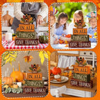Moucuny 4 Pcs Fall Decorations for Home Wooden Turkey Decor Thanksgiving Tiered Tray Decor Thanksgiving Table Centerpiece Rustic Wooden Gobble Turkey Block Sign for Autumn Harvest Party Kitchen Shelf