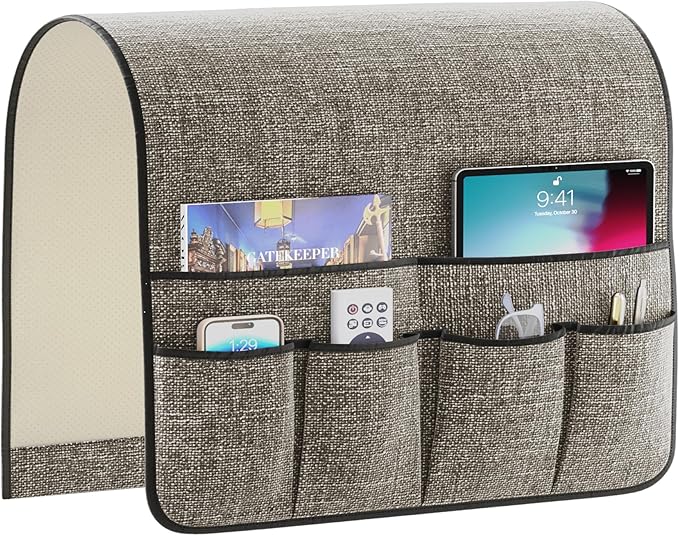 Sofa Armrest Organizer Non-Slip Remote Control Holders for Recliner Couch Chair Armchair Caddy with 5 Pockets for Table,Cell Phone,Ipad,Magazines,Books (Darkgrey, 19 x 35 Inch)