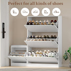 Shoe Cabinet with Bench and 3 Flip Drawers, Slim Narrow Shoe Storage Cabinet, Freestanding Shoe Rack Organizer with Adjustable & Removable Shelves, Anti-Tip for Entryway, Hallway, Foyer