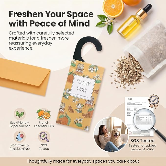 ROSE COTTAGE Large 12 Packs Flower Citrus Hanging Closet Air Freshener Scented Sachets Long Lasting Smell Goods