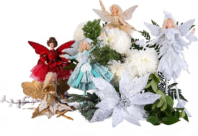 STP GOODS Christmas Decor Collectible Doll 12" Figurine for Home Decor & Holiday Posable Fairy Doll Indoor Christmas Seasonal, Christmas Doll, Christmas Fairy (Fairy in Turquoise)