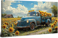 AIYISU Sunflower Wall Art Farmhouse Pictures Wall Decor Vintage Floral Prints Rustic Barn Truck Pictures Country Wildflower Canvas Painting Artwork for Bedroom Living Room Home Decoration 24x48