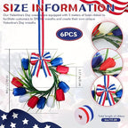 6 PCS 4th of July Hanging Wreaths for Cabinet Small Patriotic Tulip Silk Independence Day Wreaths for Front Door with Red White and Blue Flower Memorial Day Labor Day Candle Wreath for Home Wall Decor