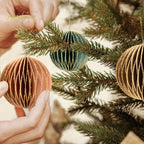 NICROLANDEE Christmas Hanging Decorations, 6 PCS Nature Round Glitter Edge Paper Honeycomb Ornaments, Green Brown Mini Paper Lanterns Ornament for Christmas Tree Décor, New Years Party Home Decor