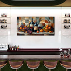AIYISU Abstract Kitchen Wall Art Geometric Wall Decor Red Wine Glass Fruits Canvas Prints Pictures Rustic Farmhouse Still Life Painting Wine Bar Art for Dining Room Restaurant Home Decorations 24x48