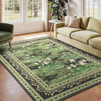Lessymo Dark Green 5x7 Floral Rugs for Living Room, Soft Washable Area Rug Non-Slip for Dining Room, Impressionist-Style Vintage Carpet, Cottagecore Bedroom Nursery Office Decor