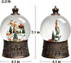 Snow Globe Christmas Decorations for Home Auto Snowfall Glitter Music Collection Santa Reindeer Train Snowy Village Scene with 6H Timer USB/Battery Powered 105mm Globe