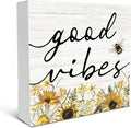 SRADMO Inspirational Bee and Sunflower Decor Wood Box Sign Desk Decor, Summer Rustic Wooden Block Box Sign Decoration For Home Office Shelf Table Decorative Accessories