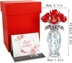 Red Crystal Rose Flower Figurine with Base,Glass Flower Bouquet Gifts for Women Girlfriend Wife,Handmade Crystal Flower Collectible Home Table Decor for Christmas Day Wedding Anniversary