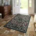 Moynesa Floral Machine Washable Rugs, 3x5 Rug for Entryway Non Slip Small Botanical Living Room Area Rug, Boho Ultra Thin Soft Bedroom Floor Throw Carpet for Dorm Bathroom Nursery, Black