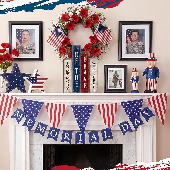 Lineshading 4 Pcs 4th of July Table Decoration Memorial Day Wooden Book America Decor Patriotic Tiered Tray Decor Red White Blue Block Sign for 250th Anniversary Independence Day Home Shelf Coffee Bar