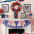 Lineshading 4 Pcs 4th of July Table Decoration Memorial Day Wooden Book America Decor Patriotic Tiered Tray Decor Red White Blue Block Sign for 250th Anniversary Independence Day Home Shelf Coffee Bar