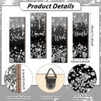 Huwena 4 Pcs Black and Silver Bathroom Wall Decor Glitter Diamond Wooden Living Room Decor Relax Wish Unwind Breathe Sign Black Silver Shiny Drips Hanging Bathroom Sign for Toilet Home Spa
