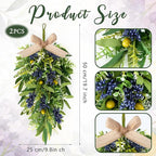 2 PCS 24'' Spring Summer Swags for Front Door Artificial Eucalyptus Olive Boxwood Leaves Teardrop Swags Greenery Swag Wreath Spring Summer Hanging Swag for Farmhouse Wedding Cabinet Home Outdoor Decor