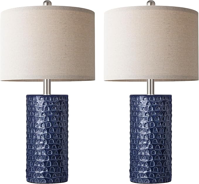 PARTPHONER 23" Modern Ceramic Table Lamp Set of 2, Table Lamps for Living Room, Rustic Farmhouse Bedside Lamps Nightstand lamp for Bedroom, Desk Lamp for End Table Home Decor Navy Blue