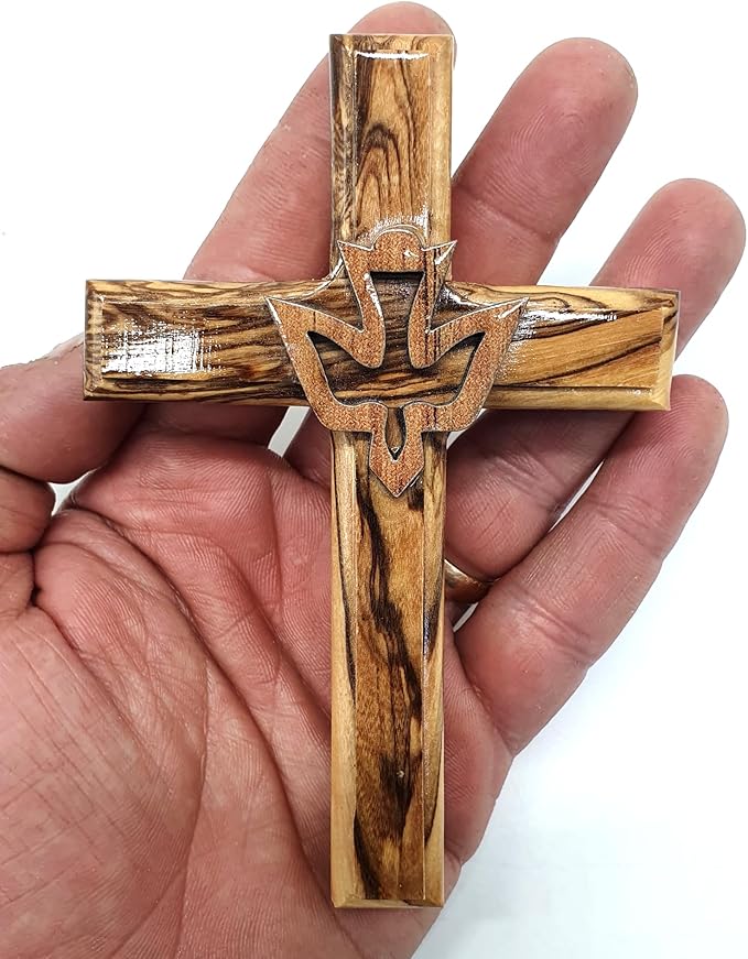 Zuluf 4.7" Olive Wood Dove Cross Wall Hanging Holy Spirit Christian Religious Gift Holy Land Decor CRS021