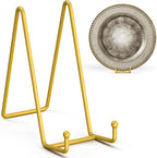 TR-LIFE 4 Pack 8 Inch Plate Stands/Holder for Display, Large, Gold Metal Picture Stand, Decorative Platter, Book, Plaques, Photo Frame Easel