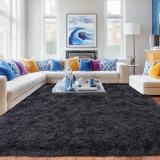 Rugs for Living Room 6x9, Soft Shaggy Modern Shag Area Rug for Bedroom, Upgrade Non-Slip Plush Fluffy Carpet for Kids Boys Girls Room Home Decor Aesthetic, Charcoal Gray