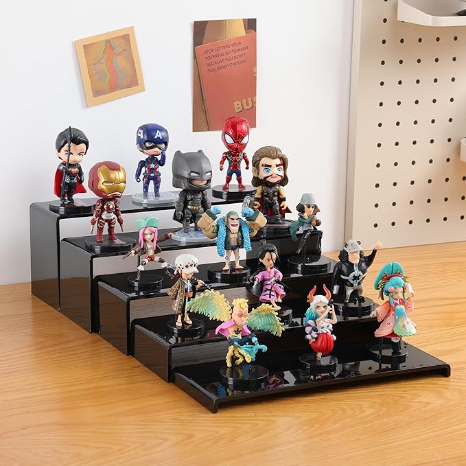 ANDGOO 10 Pack Large Acrylic Display Stands, 2 Set(10”L~11”L~12”L) Rectangular Display Stands, Acrylic Display Shelves for Figures, Perfume Organizer, Cupcake Dessert Table Display Set (Black)