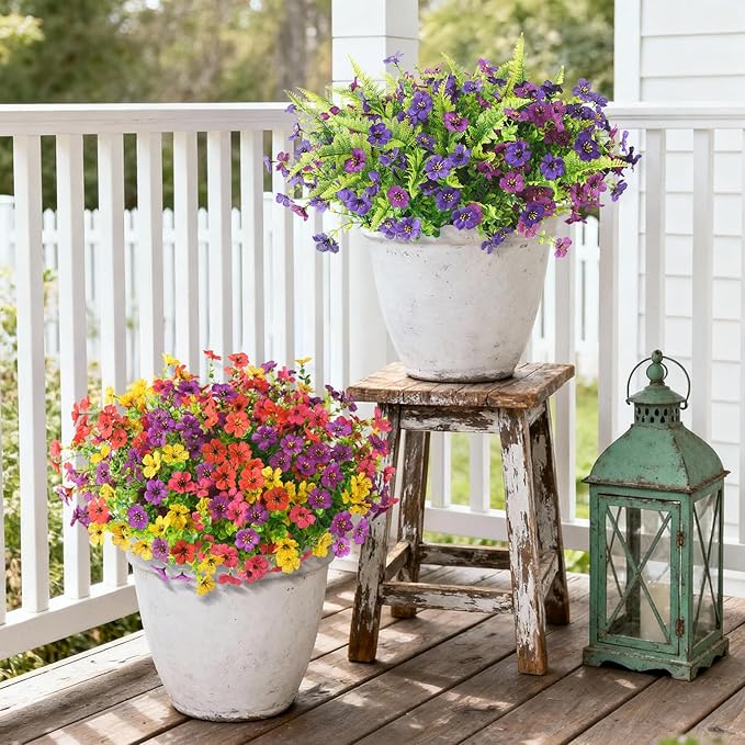 Artificial Flowers for Outdoors, 12 Bundles Multicolor Silk Fake Flower for Spring Summer Decoration, UV Resistant No Fade Artificial Outdoor Plants for Home Planter Porch Patio Yard Decor