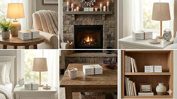 TenXVI Designs Home Sweet Home Sign Decorative Books - Set of 3 White Rustic Blank Books with Real Pages for Coffee Table Decor, Entryway Table Home Decor, Blank Books