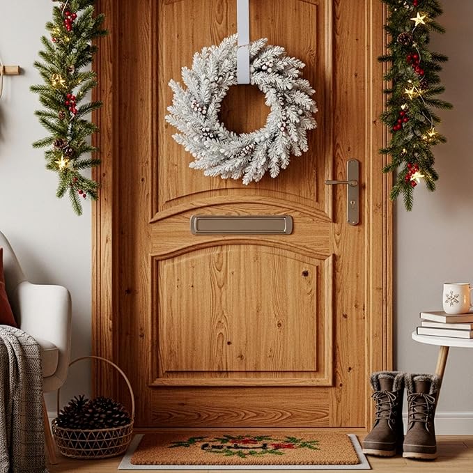 LEIFIDE 4 Pcs Width Adjustable Wreath Hanger for Front Door 1.5-3.78" Large Over the Door 4th of July Decoration Hook 20 Lbs Capacity(White)