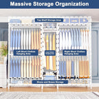 Ulif E12C Pro Heavy Duty Closet Organizer System，Freestanding Clothing Racks for Hanging Clothes，Adjustable Garment Rack 71"W x 16"D x 76.5"H Hold 960lbs，White Clothing Rack with White Dustproof Cover