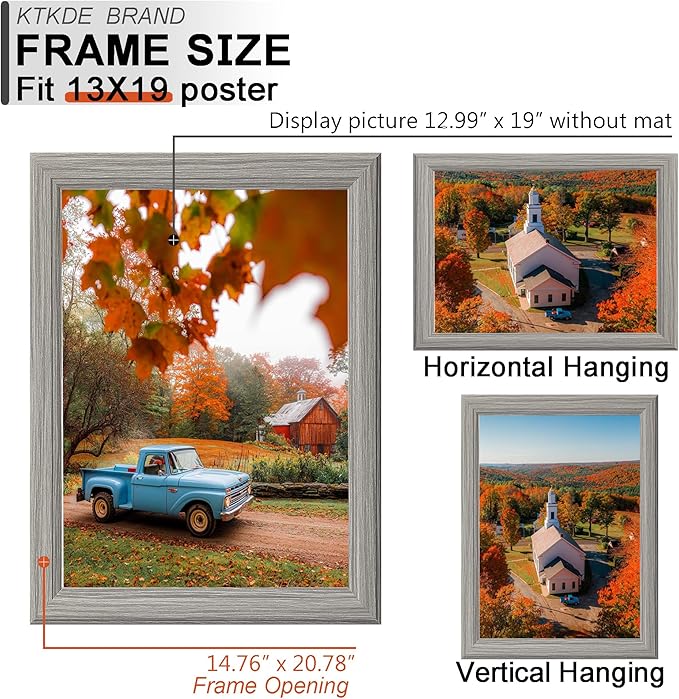 KTKDE 13x19 Picture Frame Set of 5, Wooden frames grey, Vertical & Horizontal Wall Hanging for Wall Display,Studio Gallery Photo Frame for Photos, Posters & Art Prints