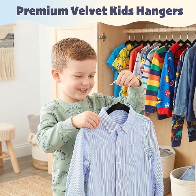 HOUSE DAY 11 Inch Velvet Baby Hangers 100 Pack Black, Premium Kids Hangers for Children, Infant & Toddler Clothes, Durable Non Slip Small Baby Felt Hanger for Closet, Ideal for Everyday Use
