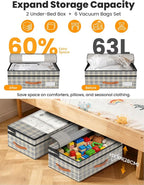 2-Pack Under Bed Storage with Wheels and 6 Vacuum Seal Bags, Adjustable Height 7.9"-10.2",Heavy Duty Capacity, Clear Lid Organizer for Dorm Bedroom Clothes Shoes Books,Quick Assembly Space Saver