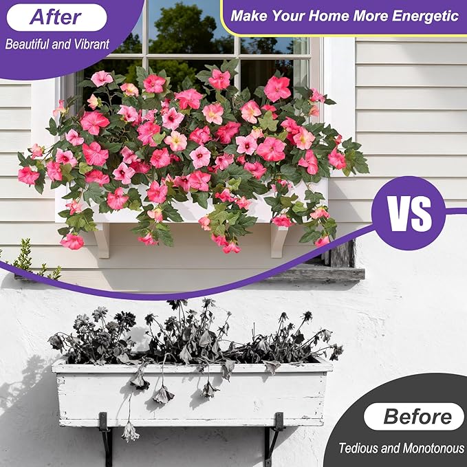 Artificial Fake Petunia Flowers for Outdoor Decoration, 2PCS Faux Silk Petunias Flower for Spring UV Resistant No Fade Realistic Plants for Garden Balcony Yard Porch Indoor Decor(Double Pink)