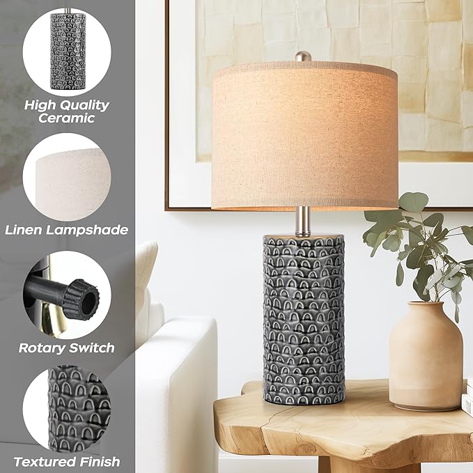 PARTPHONER 23" Modern Ceramic Table Lamp Set of 2, Table Lamps for Living Room, Rustic Farmhouse Bedside Lamps Nightstand lamp for Bedroom, Desk Lamp for End Table Home Decor Black