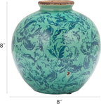 Creative Co-Op Round Decorative Terra-Cotta Vase with Transferware Pattern, Aqua